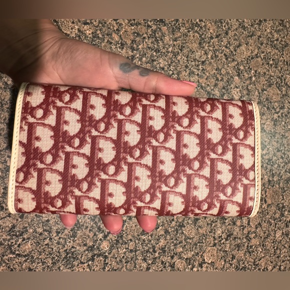 DIOR Trotter Canvas Leather Long Bifold Wallet Rogue Burgundy - Picture 9 of 15